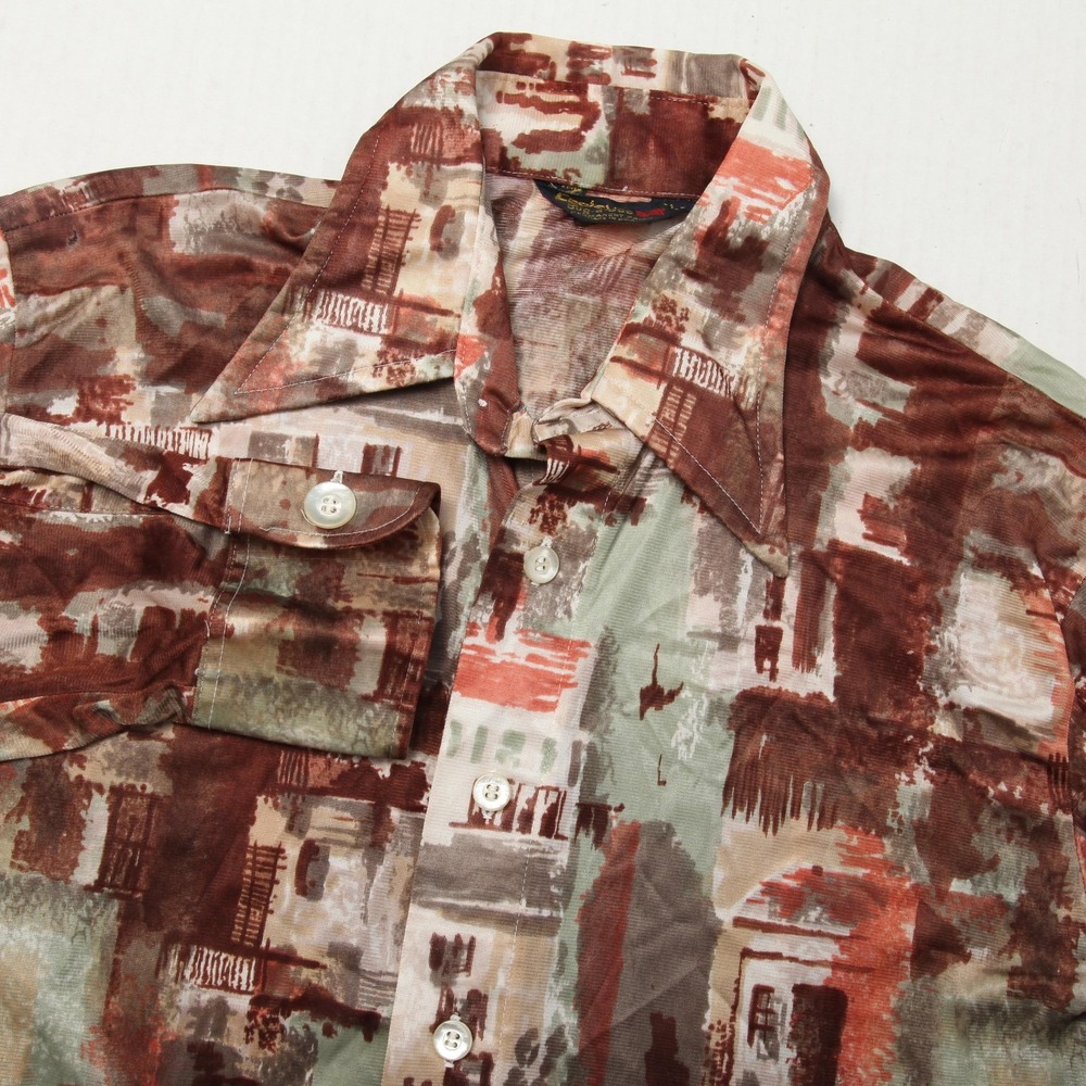 Vintage Essley Shirt Mens Medium Brown Geometric Bug-a-Boo Button Front USA